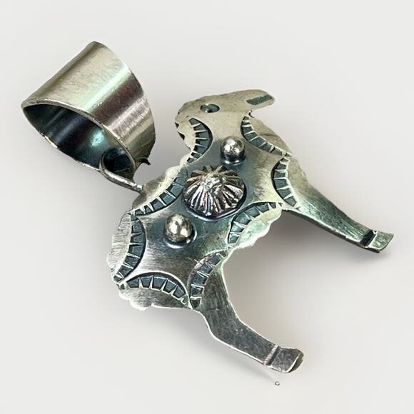 Navajo CHIMNEY BUTTE Sterling Silver Sheep Pendant Hand Stamped 925 Signed - Picture 2 of 11